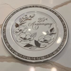 Vintage 25th Anniversary Porcelain China Rose Pattern Plate